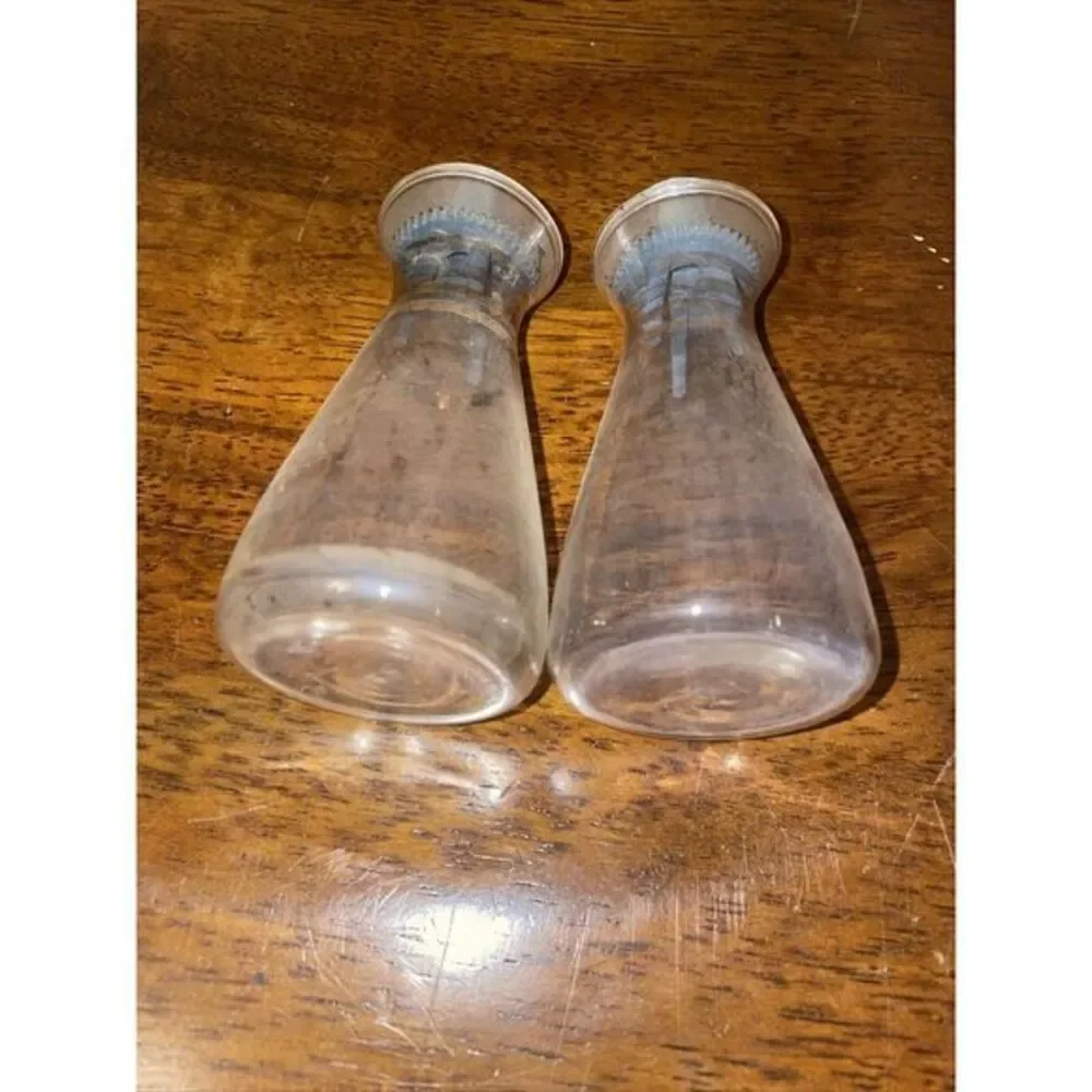 Vintage‎ Set PYREX Oil and Vinegar Cruets Gold Bands with Stoppers Made in USA